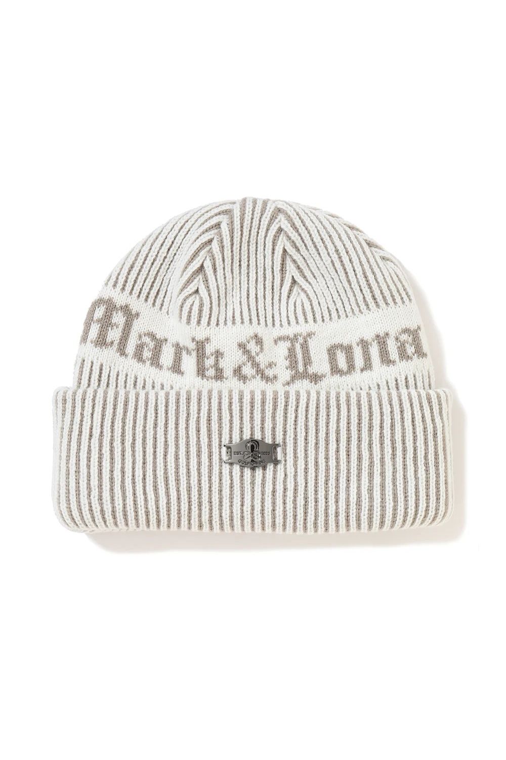 【26AW】 NOVUS RIB BEANIE / ブラックレターフォントロゴ 配色リブニットキャップ (ホワイト)