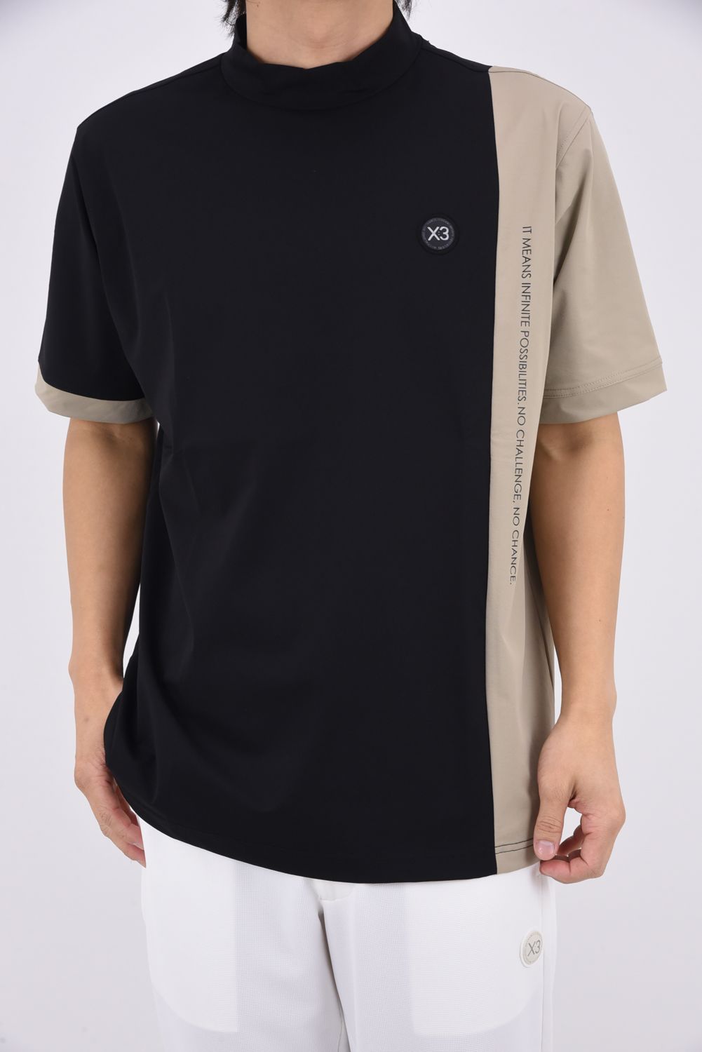 【26SS】 VERTICAL BICOLOR MOCK TEE / バイカラー モックネックTシャツ (ブラック)