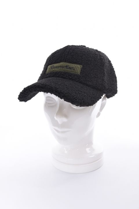 【26AW】 KNIT TAG BOA CAP / カーリーパイル素材 ボックスロゴ ボアキャップ (ブラック)