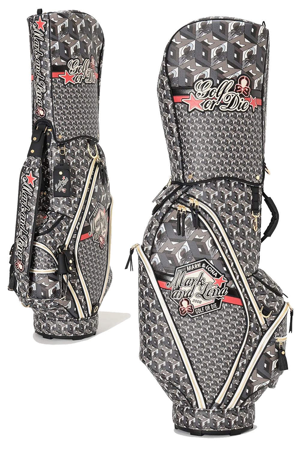 【26AW】 PRISME TOUR CADDIE BAG / 3Dキューブパターン シンセティックレザー カートタイプ キャディバッグ (ブラック)