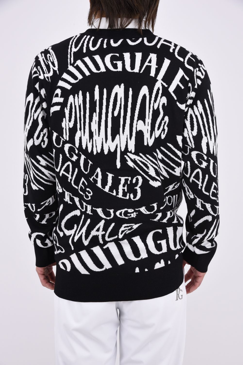 【26AW】 JACQUARD KNIT CREW MELTING LETTER / ロゴジャカード総柄 クルーネックニット (ブラック)