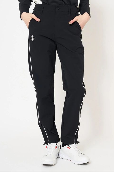 【26AW】【レディース】 OH PIPE PANTS / ホワイトパイピング ナイロンロングパンツ (ブラック)