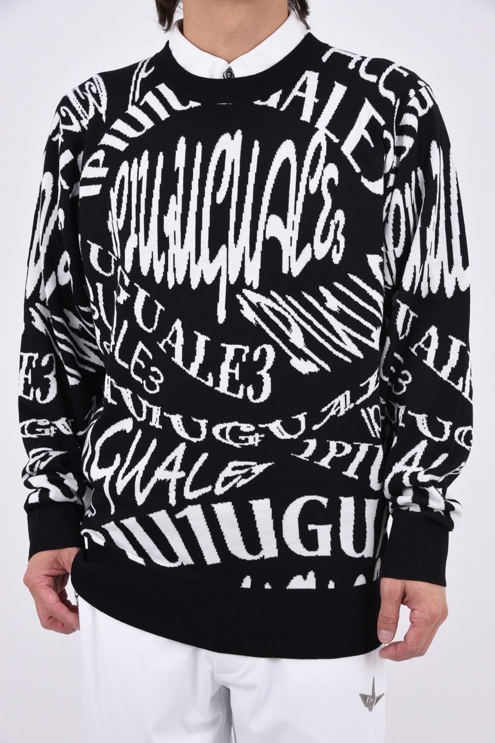 【26AW】 JACQUARD KNIT CREW MELTING LETTER / ロゴジャカード総柄 クルーネックニット (ブラック)