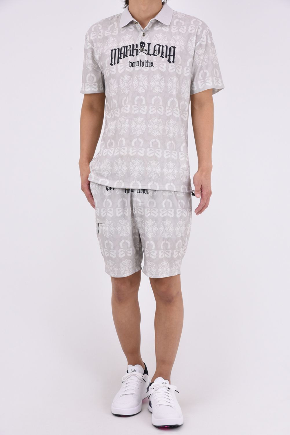 【26AW】 FRACTUR MONOGRAM JACQUARD SHORTS / メッシュジャカード生地 エレメントスカル総柄 ショートパンツ (グレー)
