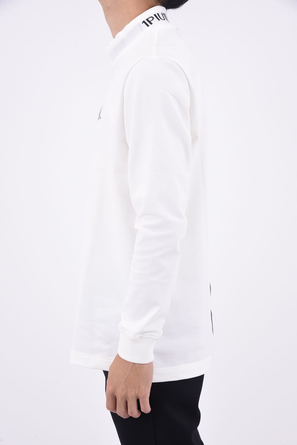 TAPE MOCK L/S / テープライン ロゴ ロングスリーブ モックネックTシャツ (ホワイト)