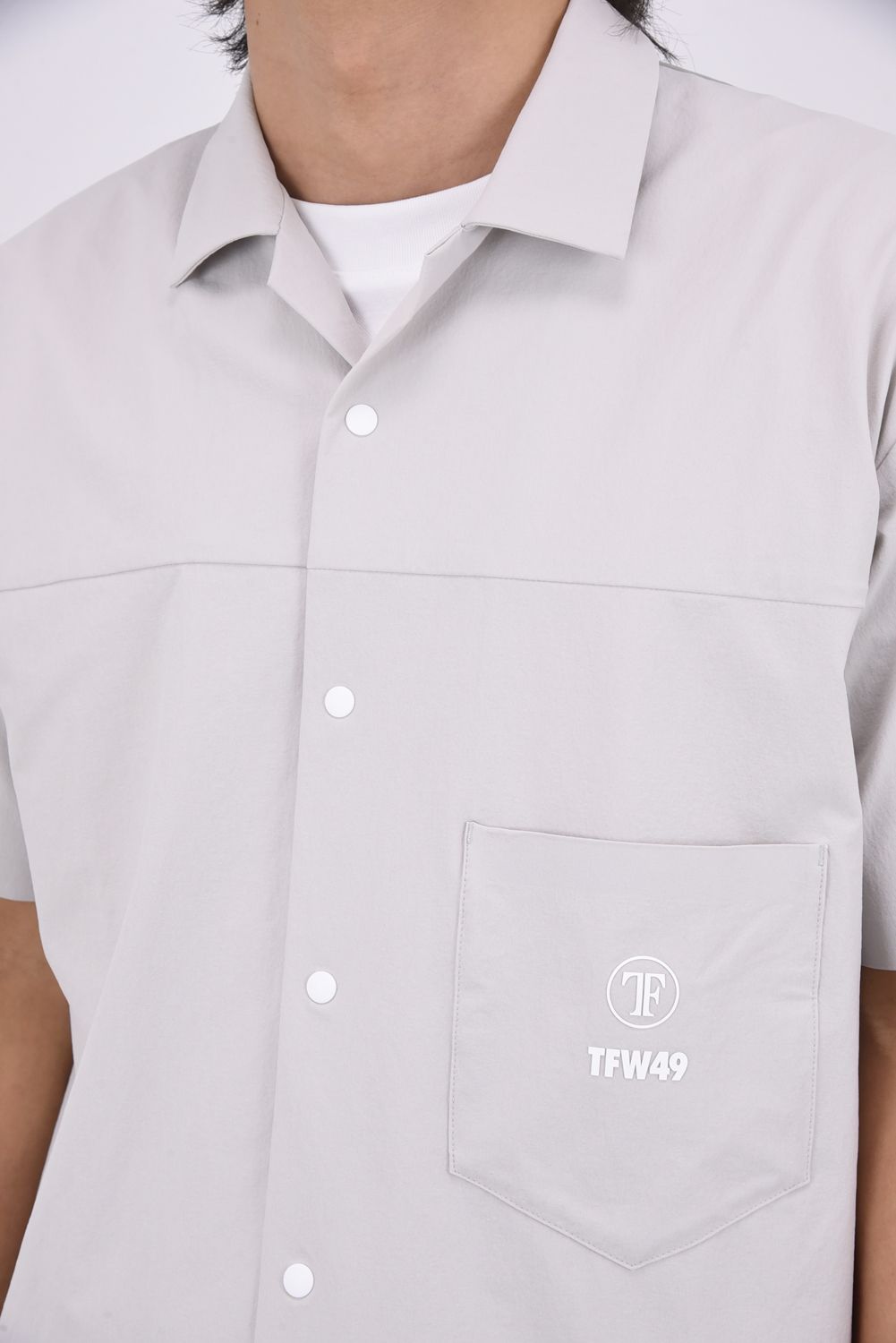 【26SS】 COMBINATION OPEN COLLAR SHIRT / 接触冷感 異素材切り替え オープンカラーシャツ (グレー)