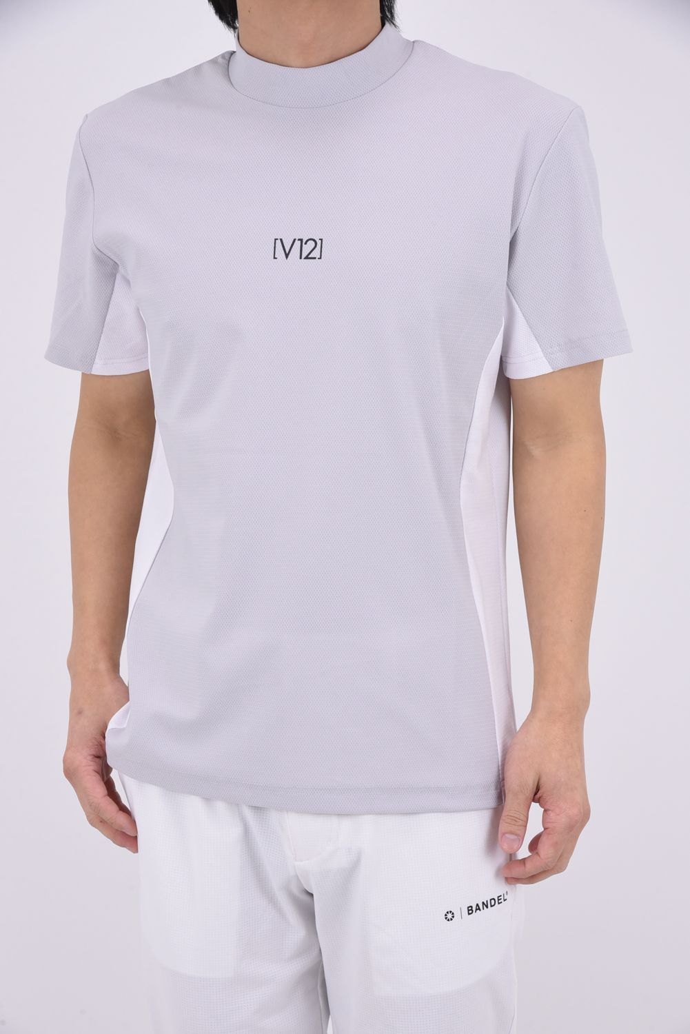 【26SS】 EXP MOCK / メッセージプリント バイカラー モックネックTシャツ (グレー)