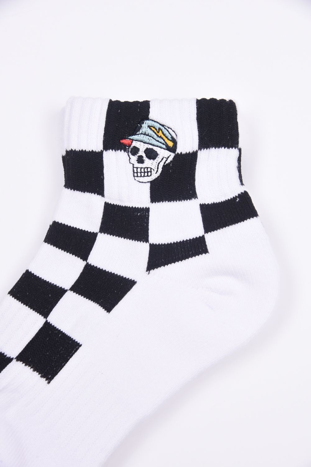 Flag Check Short Socks / フラッグチェック ショートソックス (ホワイト/ブラック)