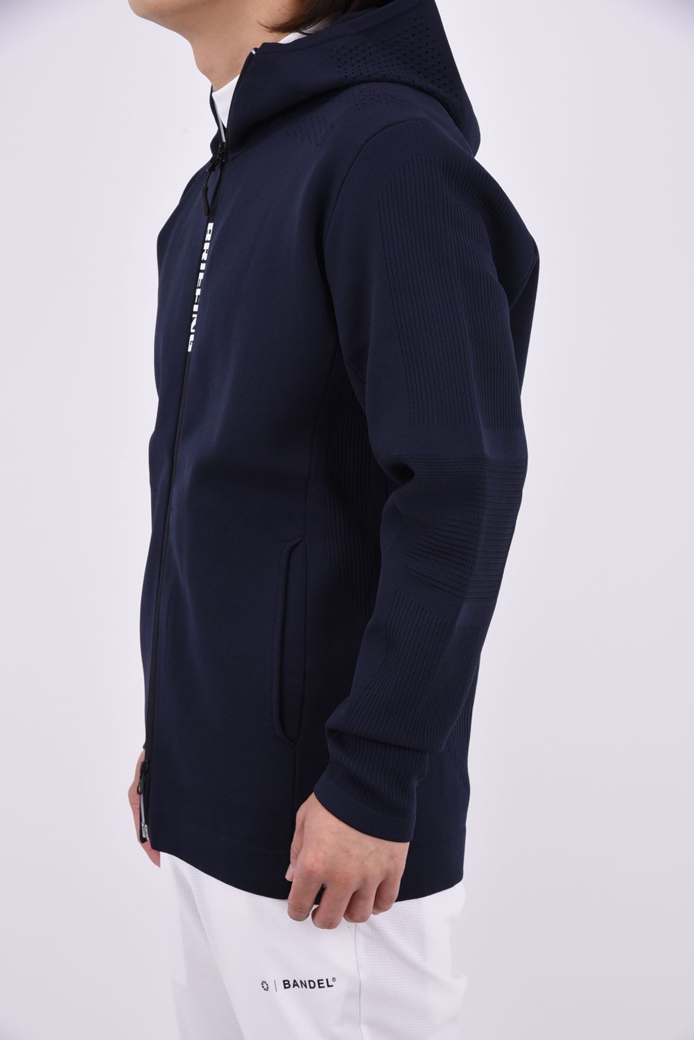 【26AW】 MEN'S DOUBLE JQ KNIT PARKA / バックロゴ ジップアップ ニットパーカー (ネイビー)