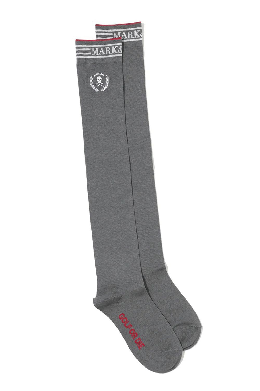 【26SS】【レディース】 LAUREL SKULL OVER-KNEE SOCKS / アイアンスカル刺繍 オーバーニーソックス (チャコール)