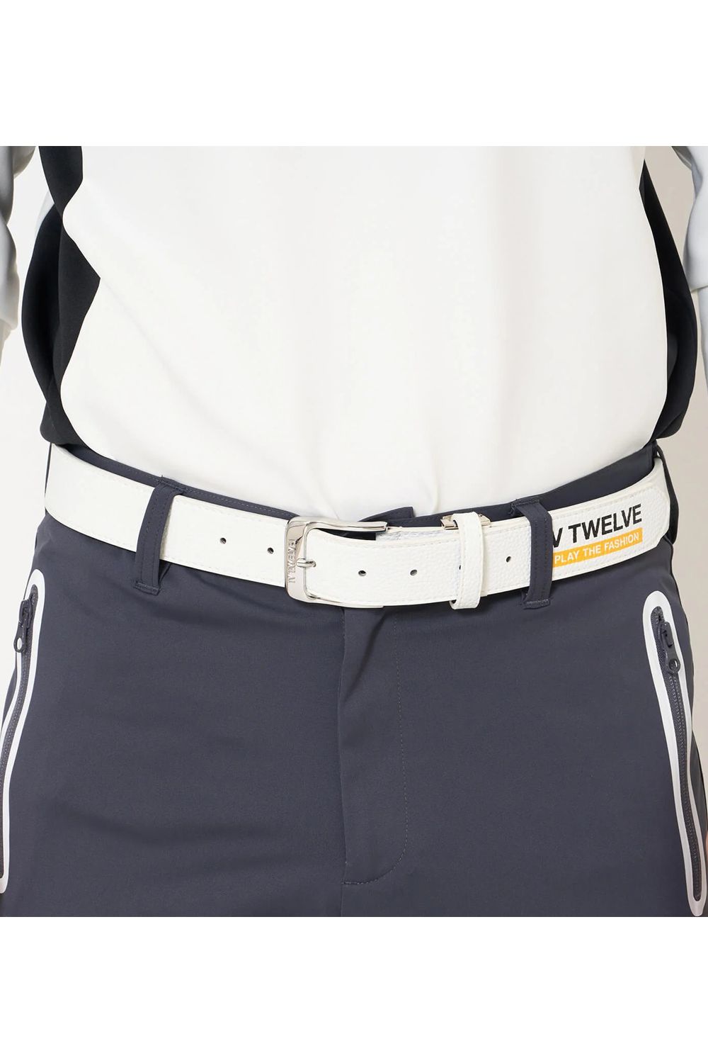 【26AW】 EXP BELT / ブランドロゴ アクセントカラー レザー調ベルト (ホワイト)