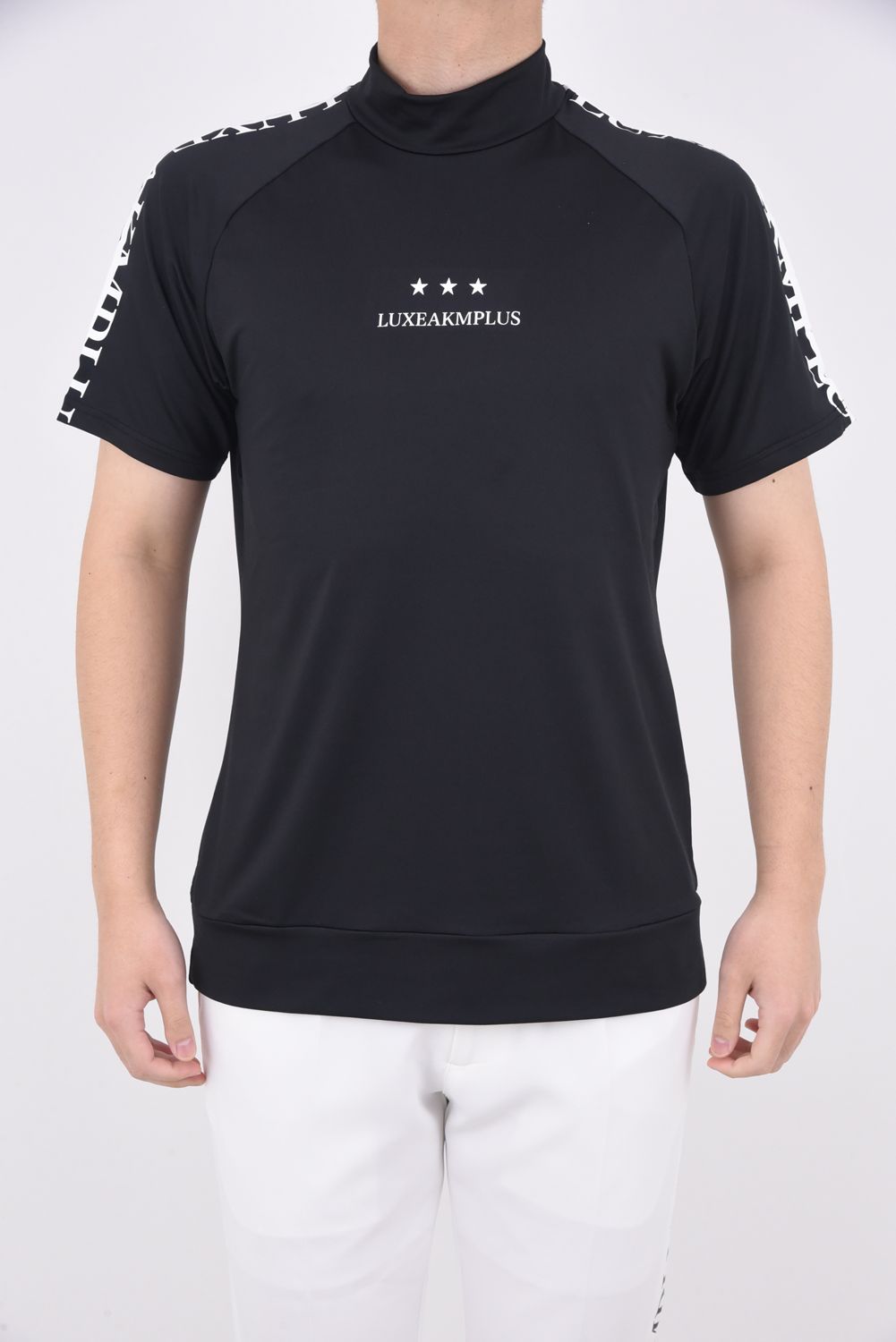 LINE LOGO MOCK NECK T-SHIRTS / ラインロゴ 半袖モックネック Tシャツ (ブラック)
