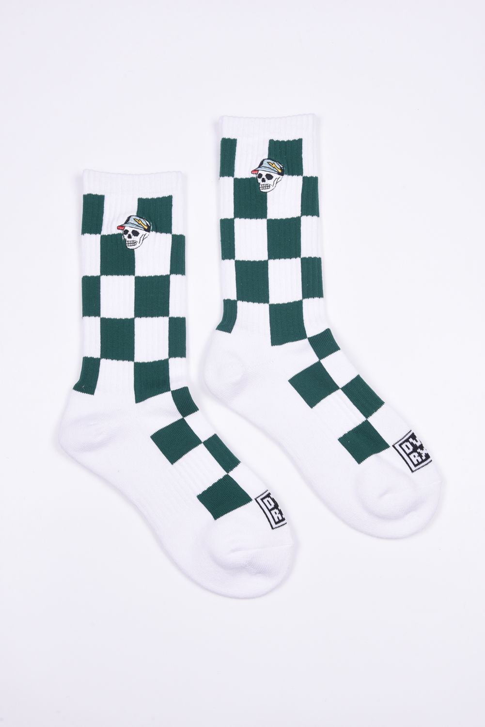【26SS】 Mens Checked skull Crew Socks / チェック柄 スカルロゴ クルーソックス (グリーン)