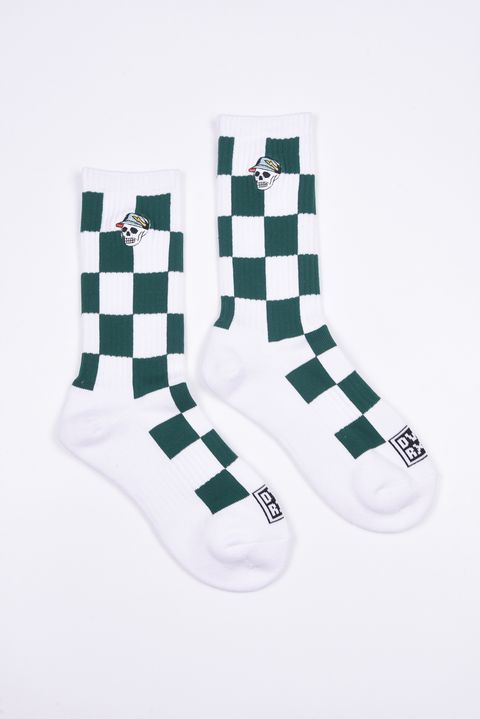 【26SS】 Mens Checked skull Crew Socks / チェック柄 スカルロゴ クルーソックス (グリーン)
