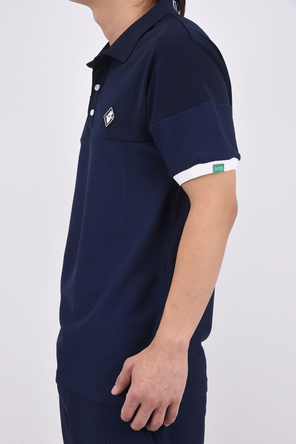 【26SS】 AIRY AWA POLO / ワッフル生地 異素材切り替え ポロシャツ (ネイビー)