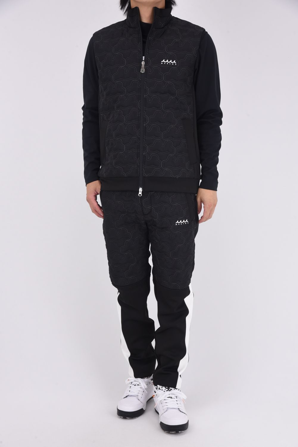 【25AW】 GEOMETRIC WAVE QUILTING BEST / ジオメトリックウェーブ ハイブリッドキルティングベスト (ブラック)
