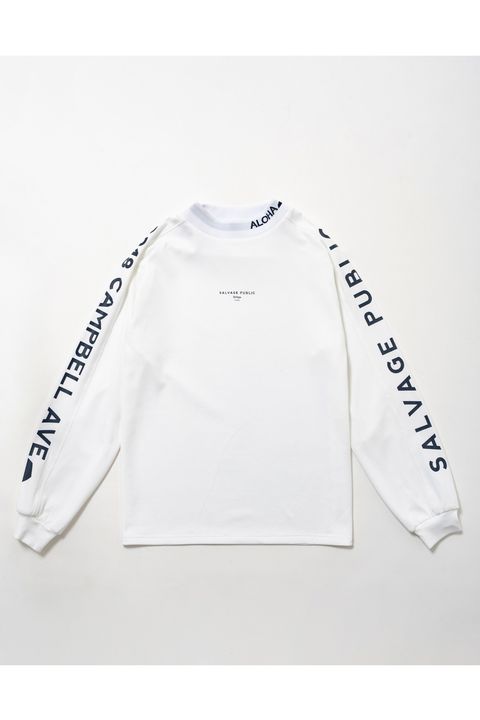 【2025AW】 ʻAlapaina Mockneck L/S(CAMPBELL AVE) / 袖ロゴプリント ロングスリーブ モックネックTシャツ (ホワイト)