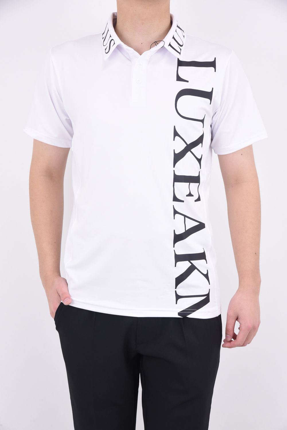 VERTICAL LOGO POLO SHIRTS / バーチカルロゴ 半袖ポロシャツ (ホワイト)