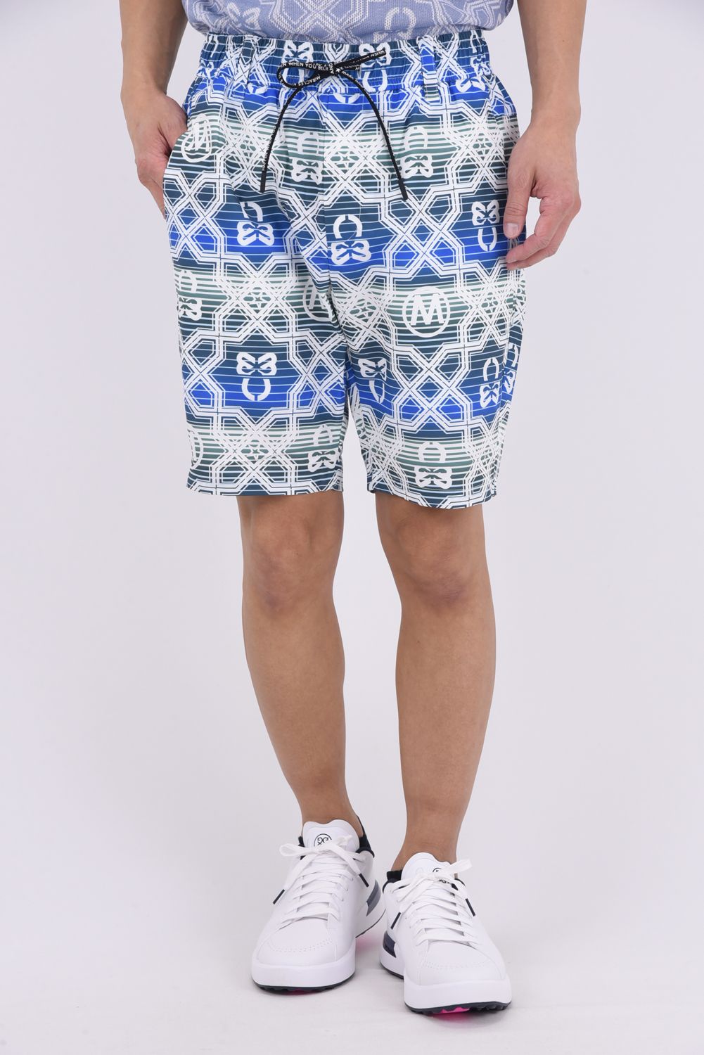 【26SS】 DOMINANT FLEX SHORTS / ジオメトリックパターン総柄 ドライタッチ ショートパンツ (ブルー)