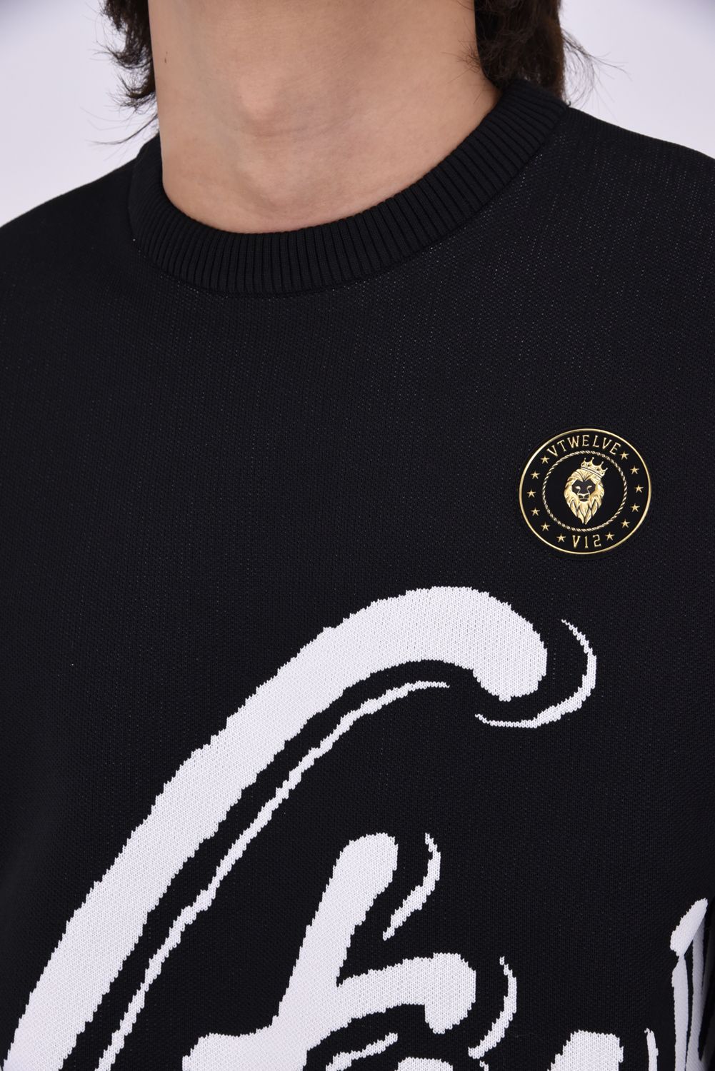 【26AW】 BIG HICKY KNIT / ビッグロゴ 防風裏地付き クルーネックニット (ブラック)