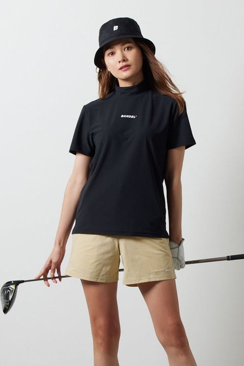 【レディース】 STRAIGHT LOGO S/S MOCK NECK SHIRTS / ブランドロゴ 半袖モックネックTシャツ (ブラック)