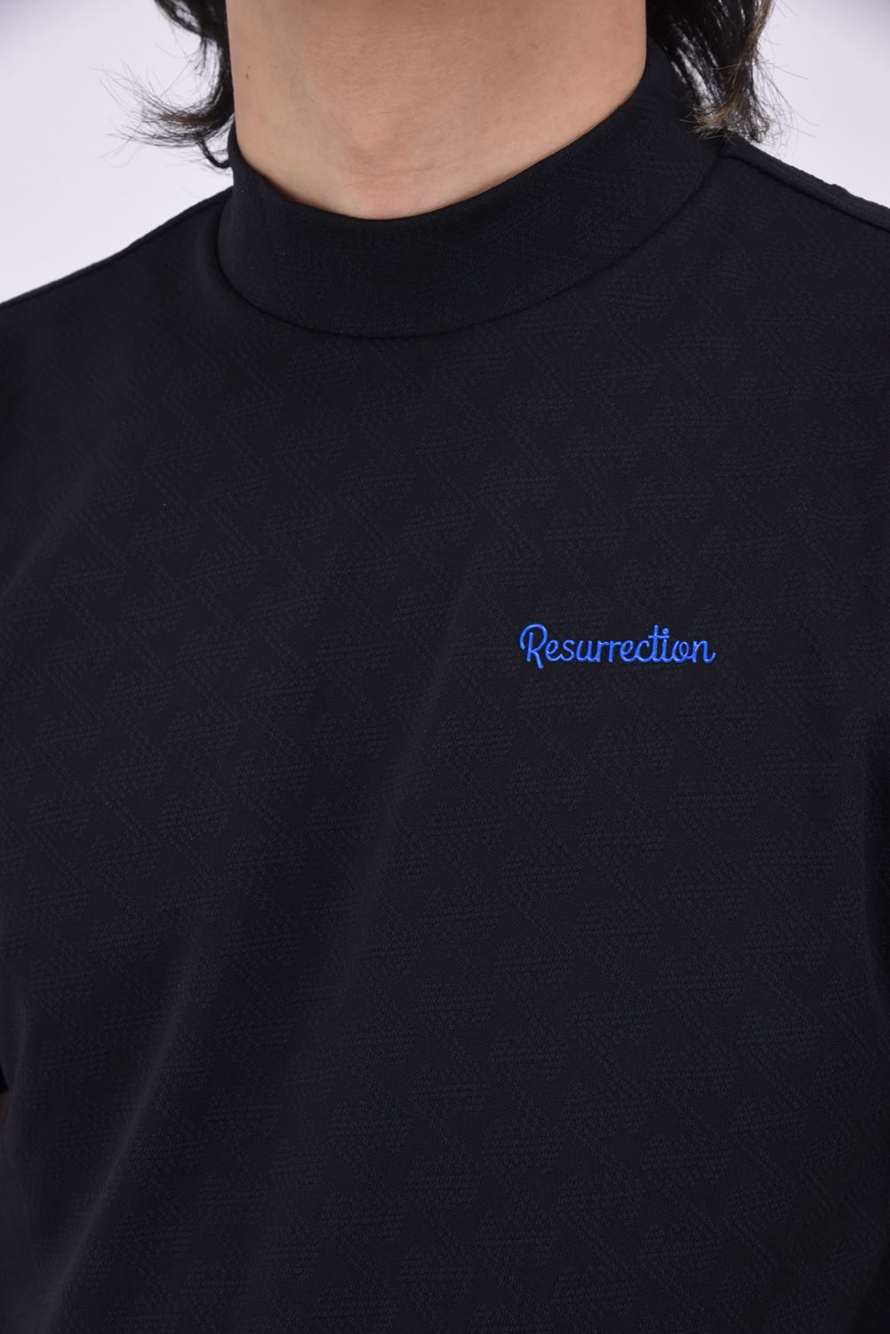 【25SS】 MENS GM JACQUARD MOCK NECK / ジャガード モックネックTシャツ (ブラック)