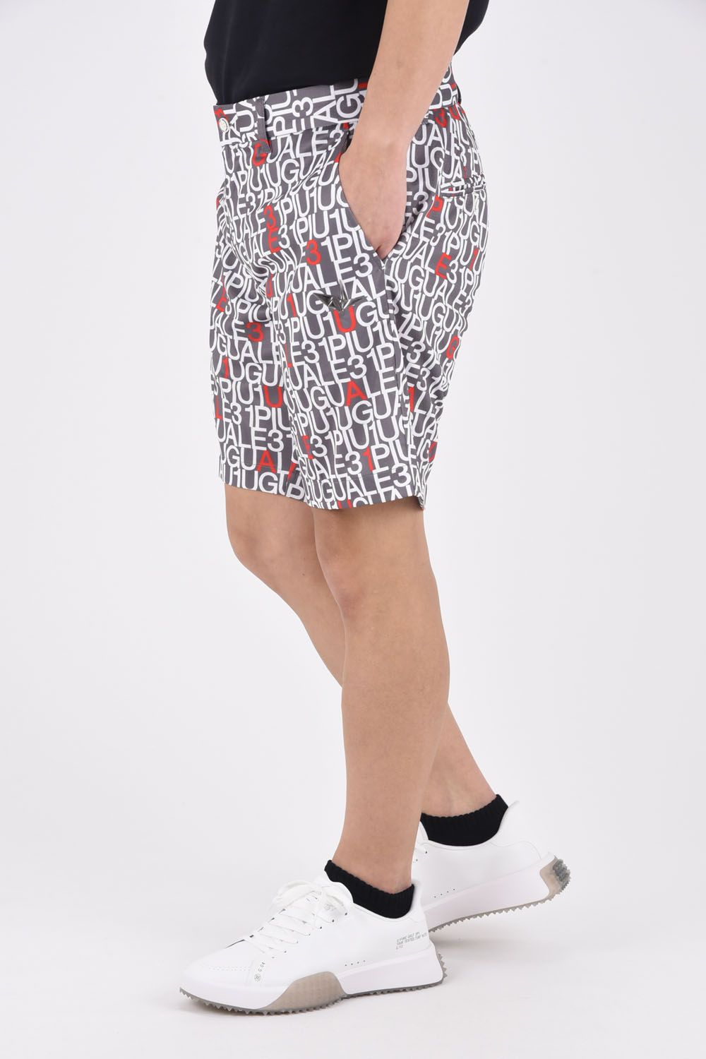 1PIU1UGUALE3 LOGO SHORT PANTS / ブランドロゴ ベーシック ショートパンツ (グレー)
