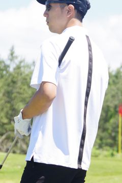 MENS BACK LOGO LINE HIGH NECK RELAXED FIT / メッシュテープ リラックスフィット ハイネックトップス (ホワイト)