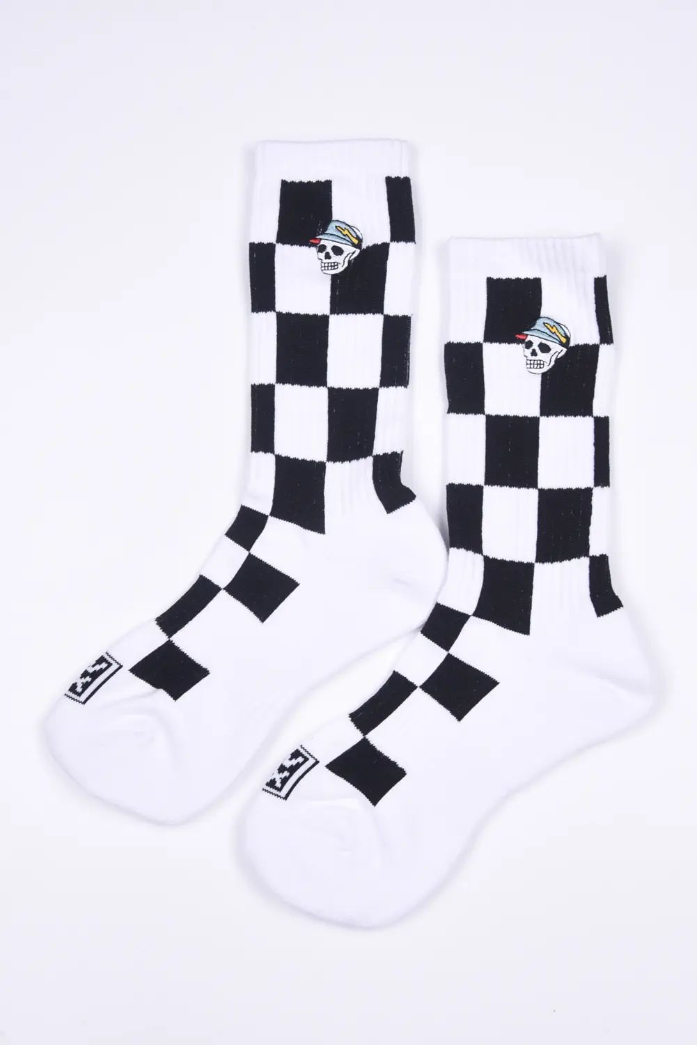 【26SS】 Mens Checked skull Crew Socks / チェック柄 スカルロゴ クルーソックス  (ホワイト/ブラック)