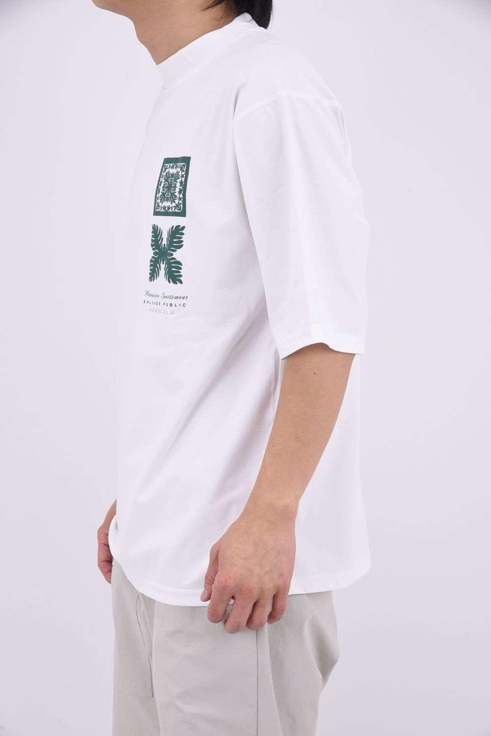 【26SS】 SURF Mockneck S/S(Nalu＆Turf) / NALU＆TURFプリント モックネックTシャツ (ホワイト)
