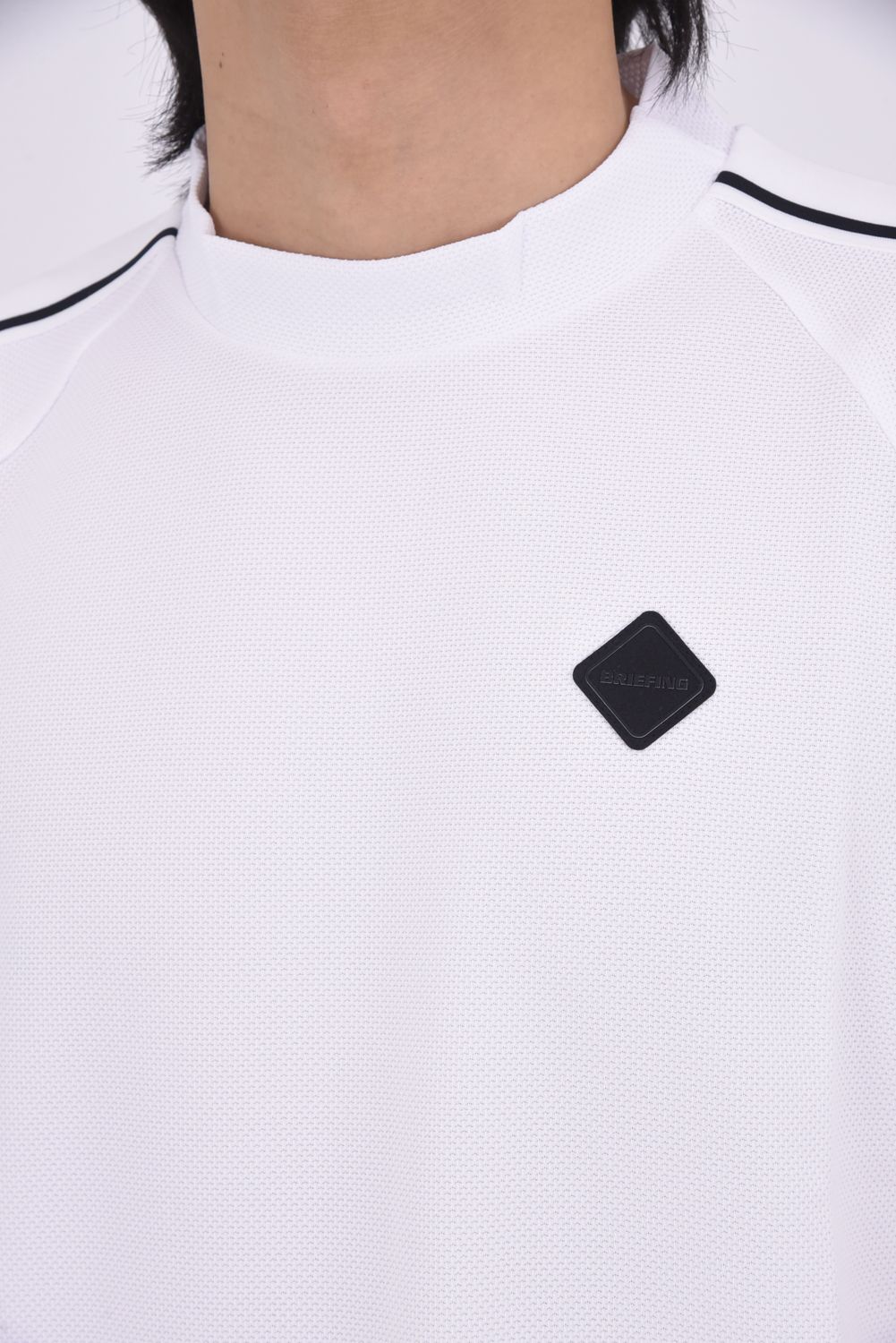 【26SS】 MEN'S LINE HIGHNECK RF / カノコ生地 ラインロゴテープ リラックスフィット モックネックTシャツ (ホワイト)