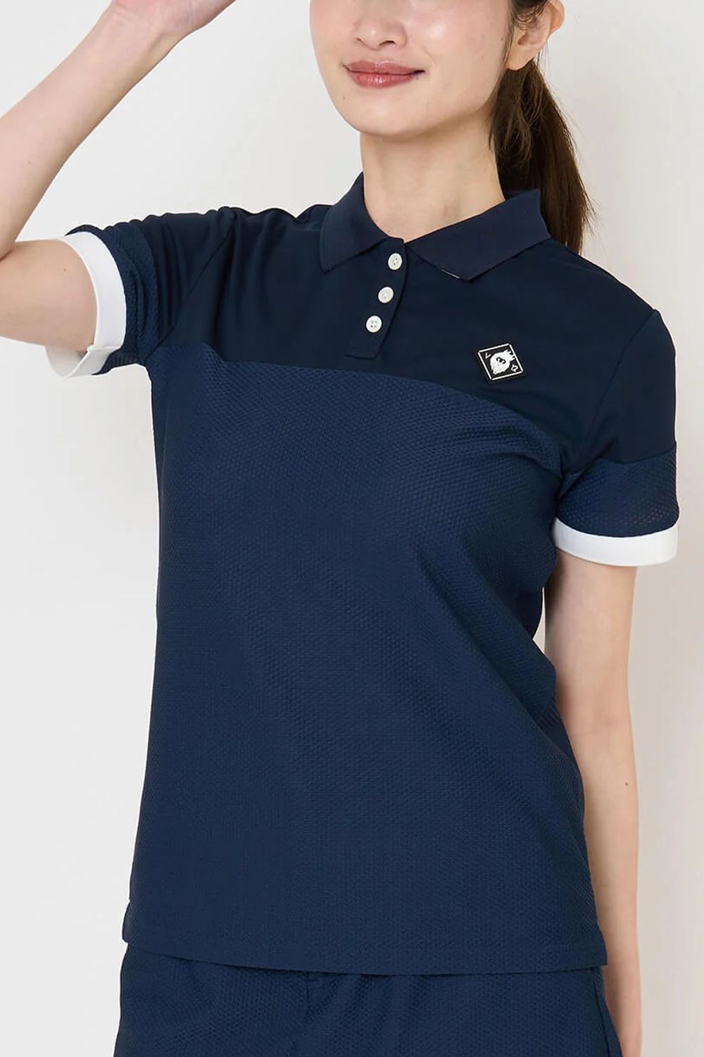 【26SS】【レディース】 AIRY AWA POLO / ワッフル生地 異素材切り替え ポロシャツ (ネイビー)