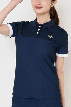 【26SS】【レディース】 AIRY AWA POLO / ワッフル生地 異素材切り替え ポロシャツ (ネイビー)