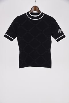 【レディース】 ジャガードニット半袖シャツ (ブラック)