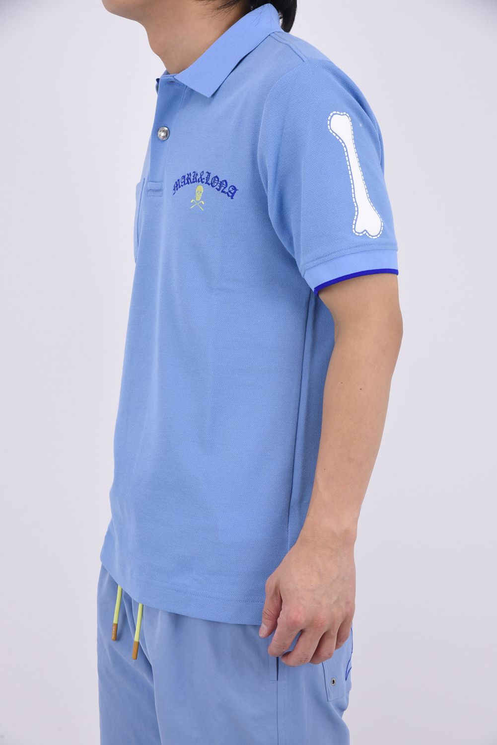 【26SS】 BONES PIQUE POLO / カノコ素材 ジャパンメイド BONEプリント ポロシャツ (サックス)