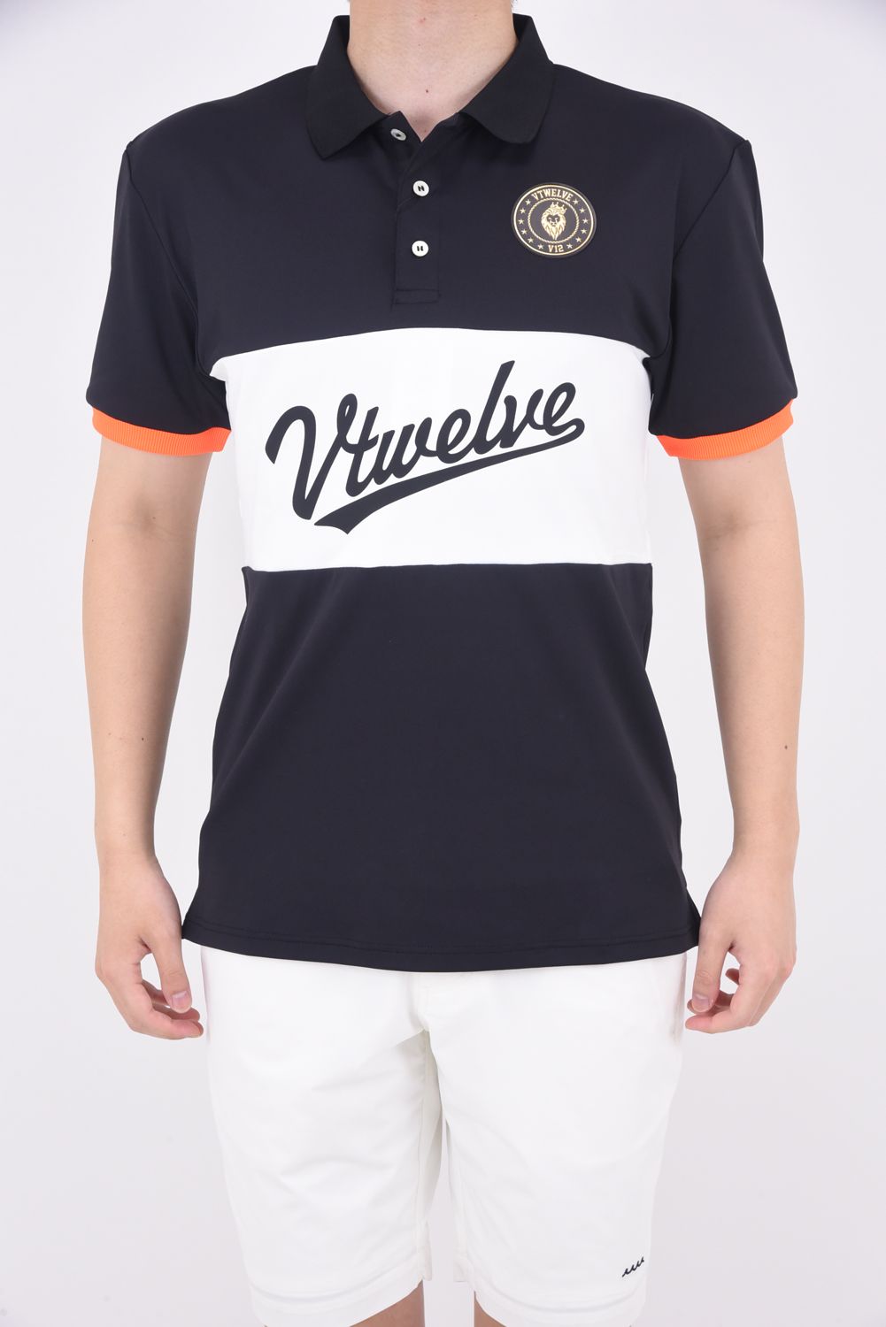 V12 - DG POLO / フロントロゴ バイカラー ポロシャツ (ブラック