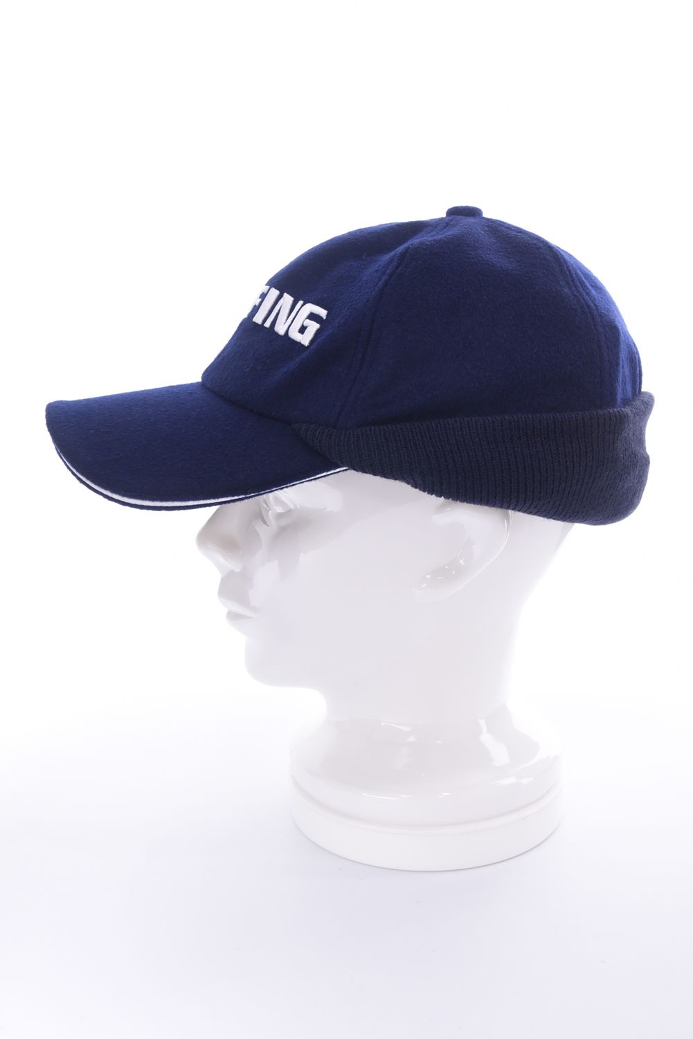 MEN'S WOOL WARM CAP / ウール混 ブランドロゴ ウォームキャップ (ネイビー)