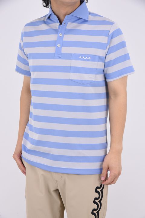 JACQUARD BORDER POLO SHIRT / ジャガード ボーダー ポロシャツ (スカイブルー/グレー)