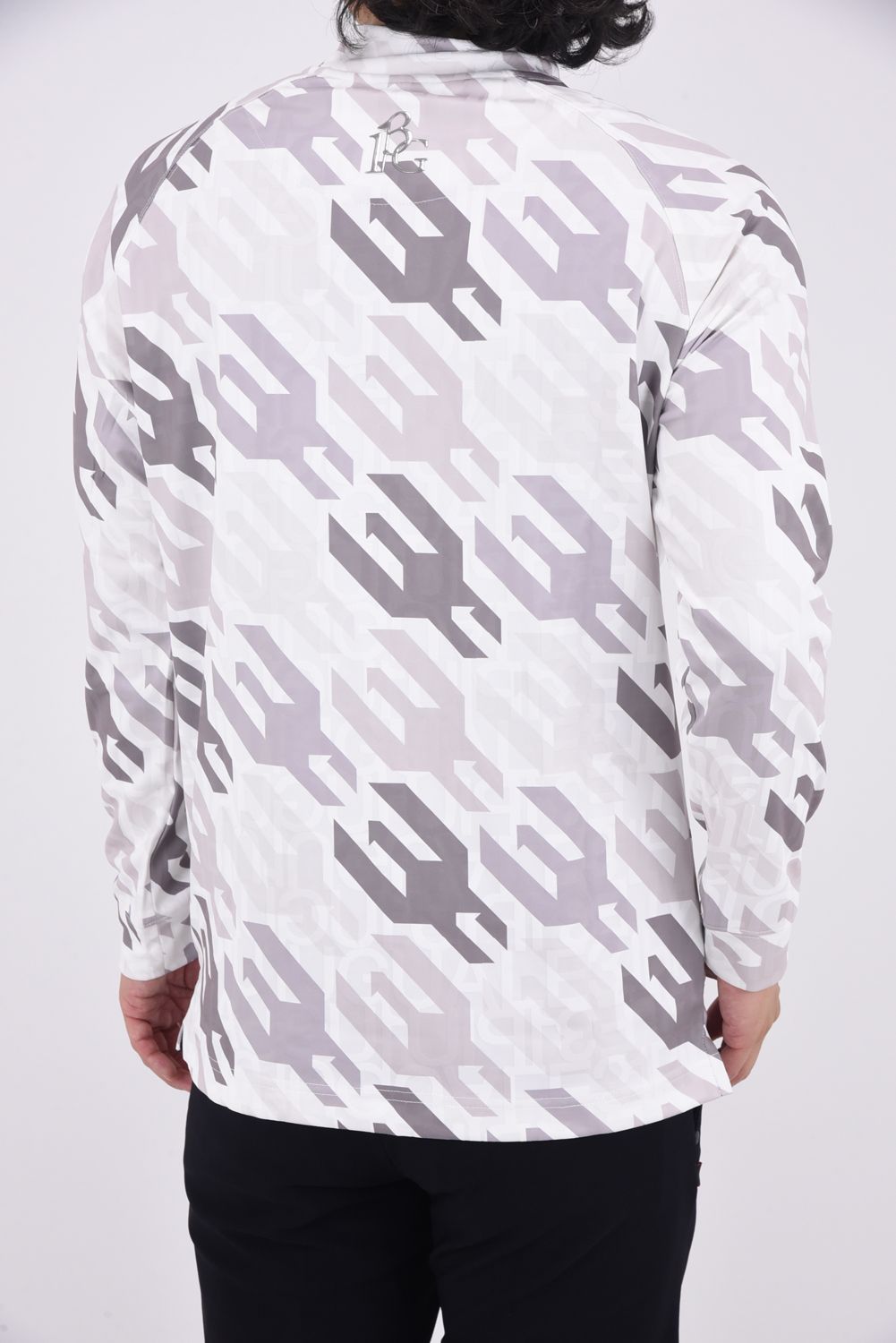 MOCK HOUNDSTOOTH / 千鳥格子柄 ロングスリーブ モックネックTシャツ (ホワイト)