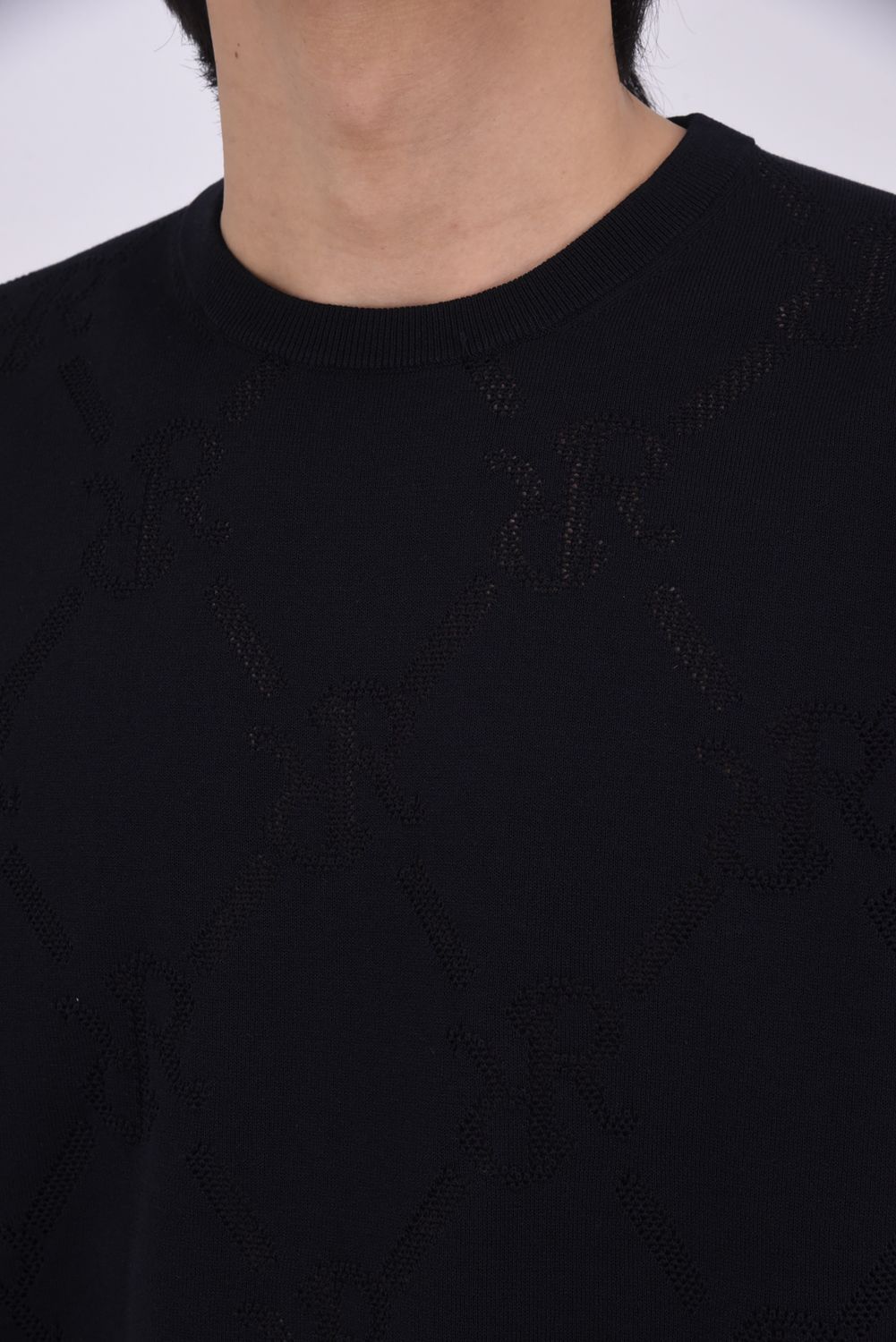 【GW限定 5/11までポイント10倍】【26SS】 MESH RR LOGO KNIT / メッシュ編み 裾ライン クルーネックニット (ブラック)*