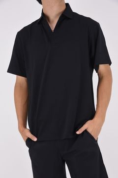 MEN'S EARTH SKIPPER SHIRT / ロゴプリント スキッパー ポロシャツ (ブラック)