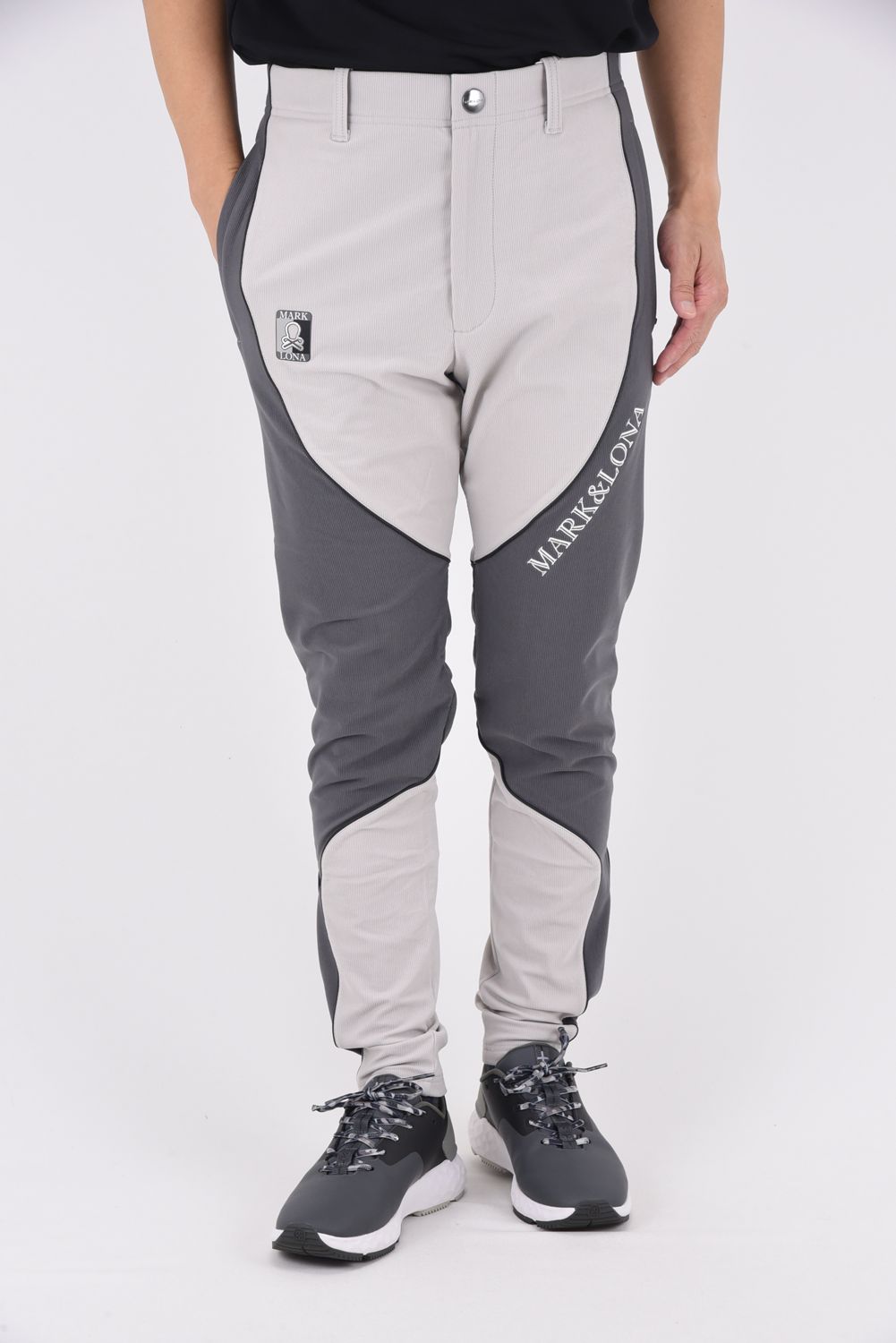 ZOOM STRETCH PERFONAMCE PANTS / 高機能フリース素材 ブランドロゴ刺繍 パイピング ウォームパンツ (グレー)