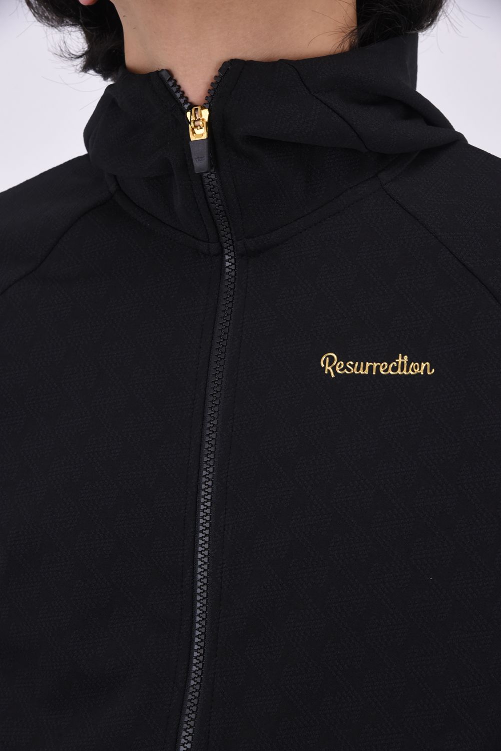 MENS GM JACQUARD ZIP UP HOODIE /  GMジャガード ジップアップ パーカー (ブラック)