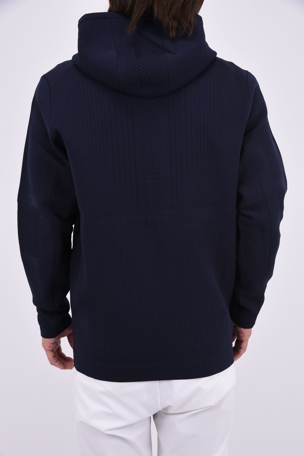 【26AW】 MEN'S DOUBLE JQ KNIT PARKA / バックロゴ ジップアップ ニットパーカー (ネイビー)