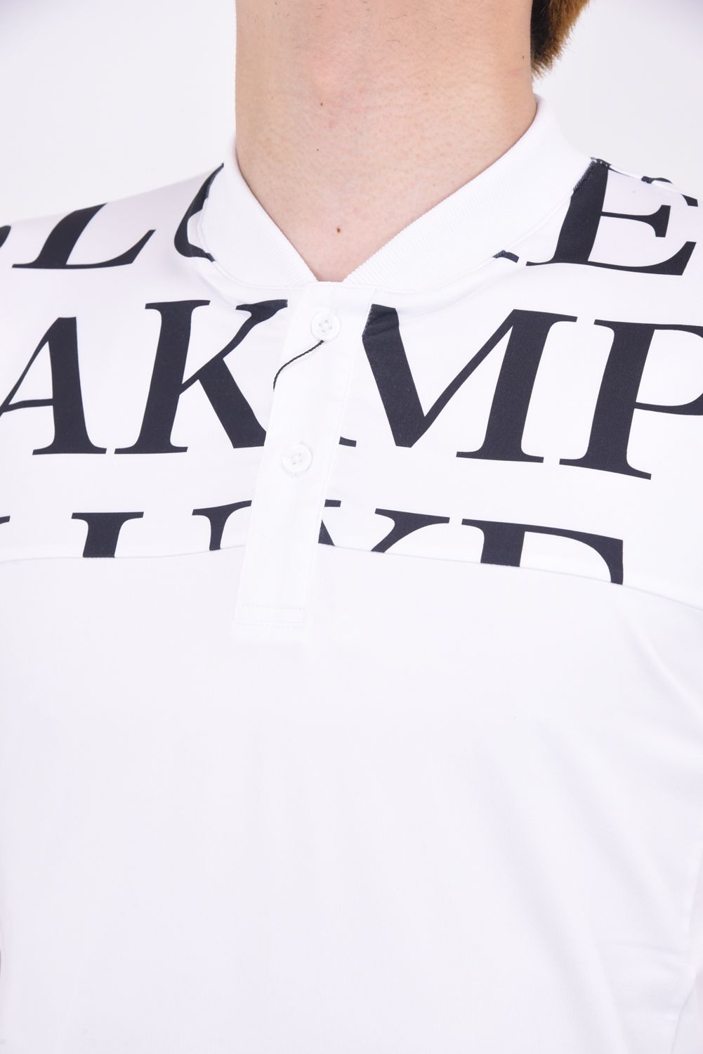 HORIZONTAL PATTERN SHORT COLLAR POLO SHIRTS / ノーカラー 半袖ポロシャツ ホワイト