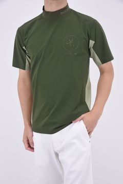 【ABSOLUTE】 CARVICO 404 REVOLUTIONAL SYG MOCK / ロゴ カルビコ ストレッチ 半袖 モックネック Tシャツ (カーキ)