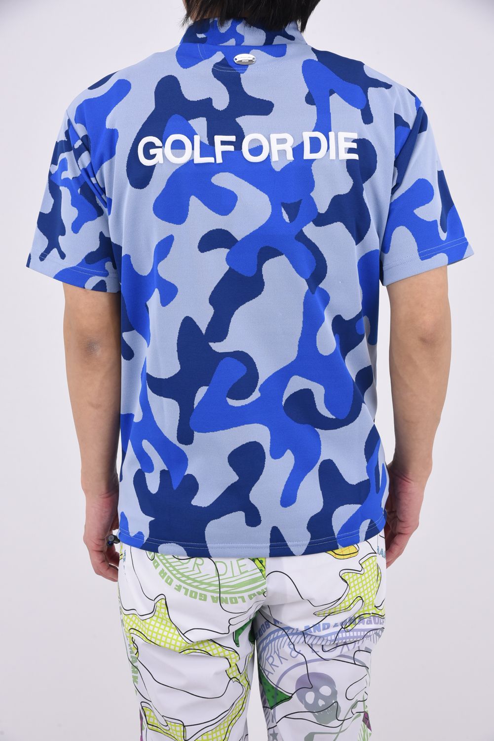 【26SS】 WHAM! SPECTRUM PERFORMANCE MOCK / ジャパンメイド カモフラスカルジャカード スワロフスキー モックネックTシャツ (ブルー)