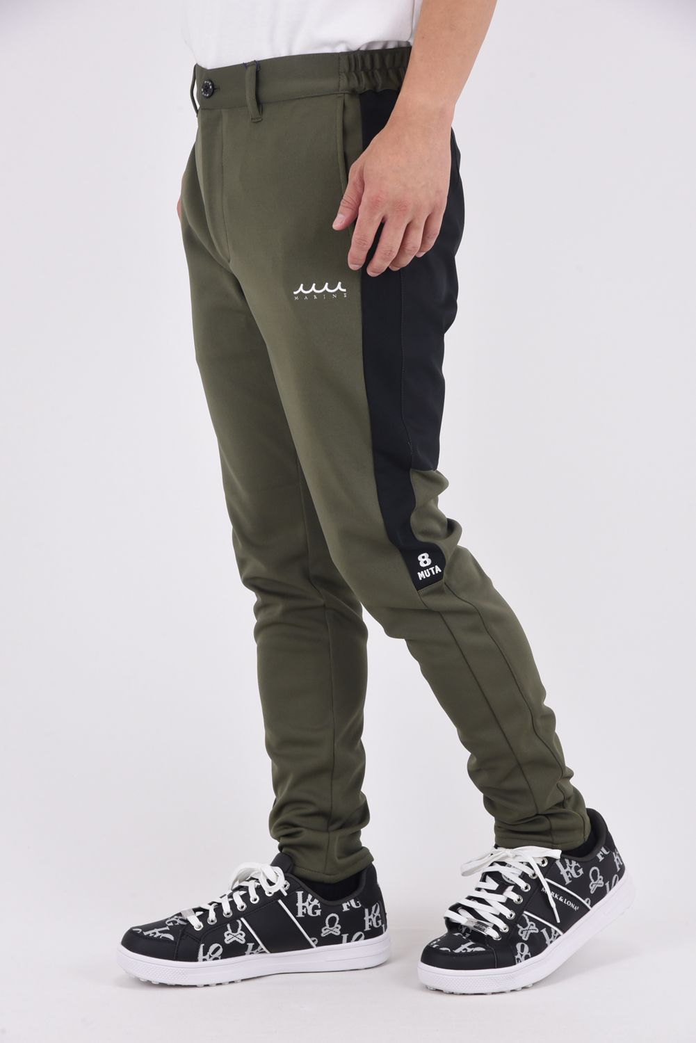 【25AW】 COMBINATION EASY SLACKS / 異素材切り替え サイドライン風 イージースラックス (カーキ)