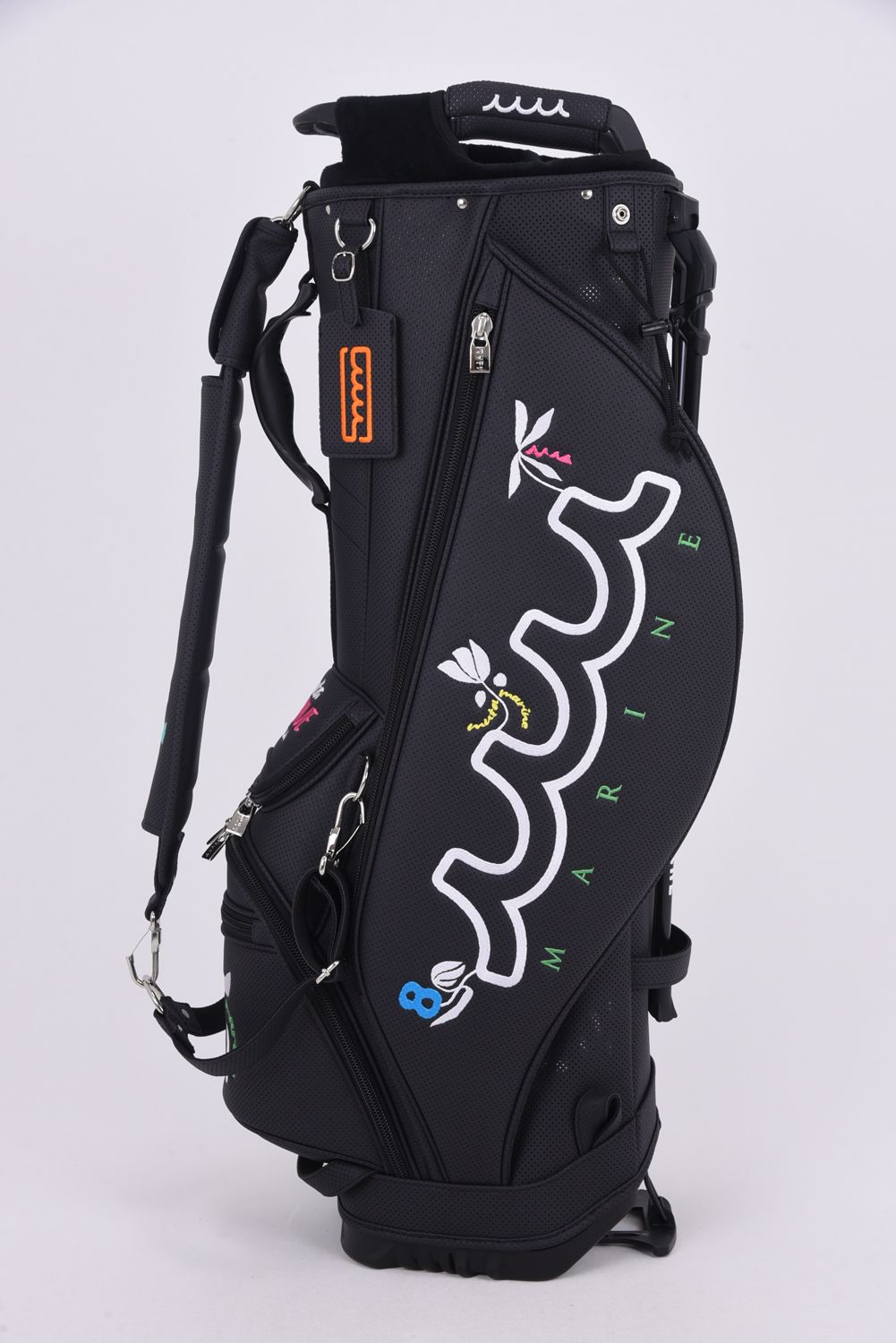 【26SS】【銀行振込・代金引換不可】【返品・交換不可】 CADDY BAG & HEAD COVER / パンチングエシカルレザー フローラルモチーフ刺繍 スタンドタイプ キャディバッグ&ヘッドカバーセット (ブラック)