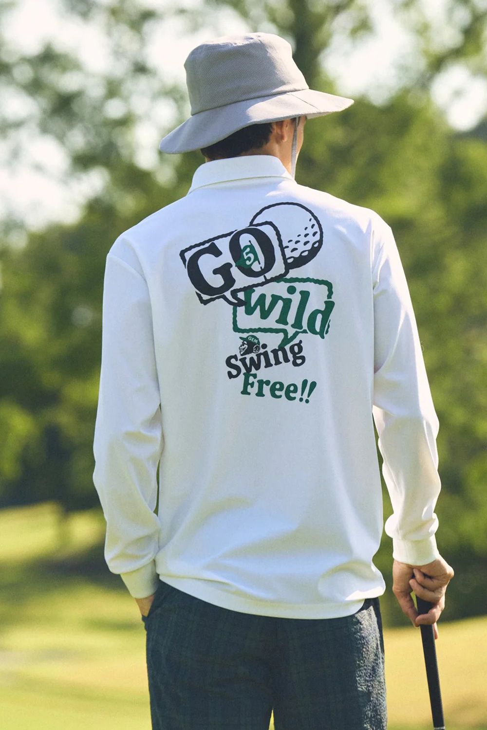 【26AW】 STRETCH KANOKO LONG SLEEVE POLO / ハイゲージカノコ素材 バックプリント 長袖ポロシャツ (ホワイト)